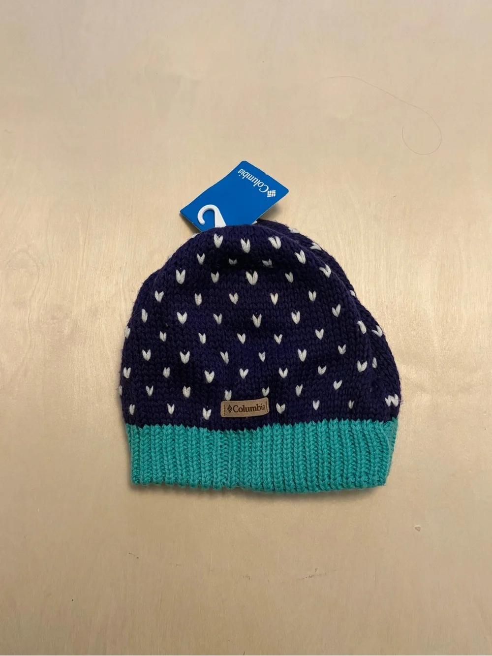 Columbia Kids' Purple & Teal Heart Knit Fleece Beanie, Girls O/S - NWT